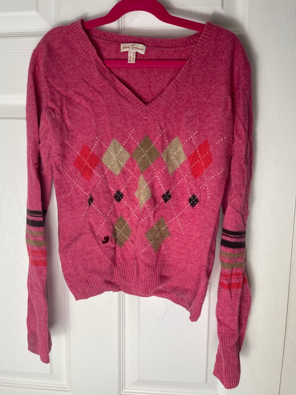 Daniel Hechter Hot Pink Argyle V-Neck Sweater